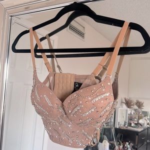 Silver beaded with silver sparkly sequins crop top